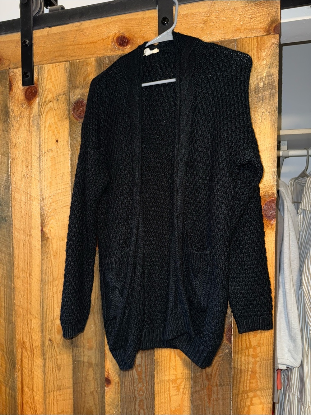 Classic Black Open-Front Knit Cardigan